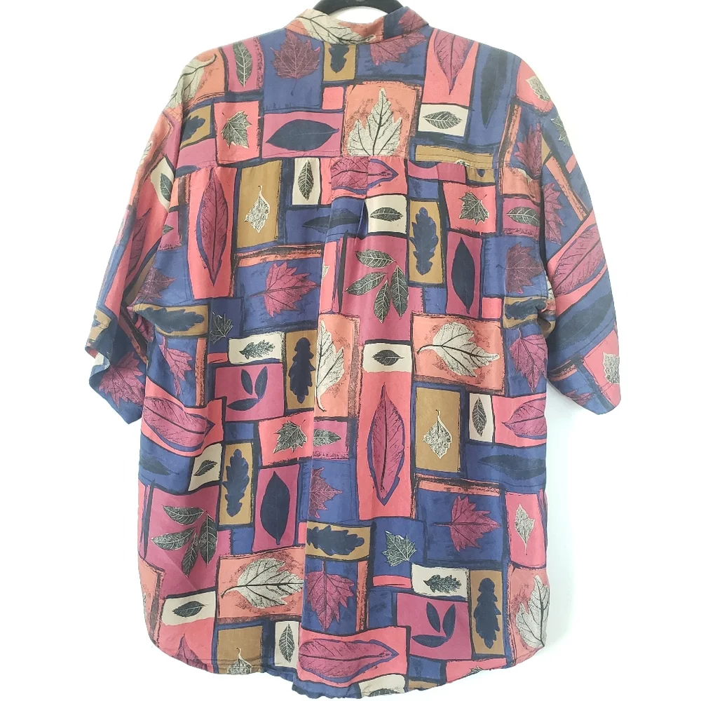 Vintage 100% silk leaf print shirt, size medium - Picture 2 of 4